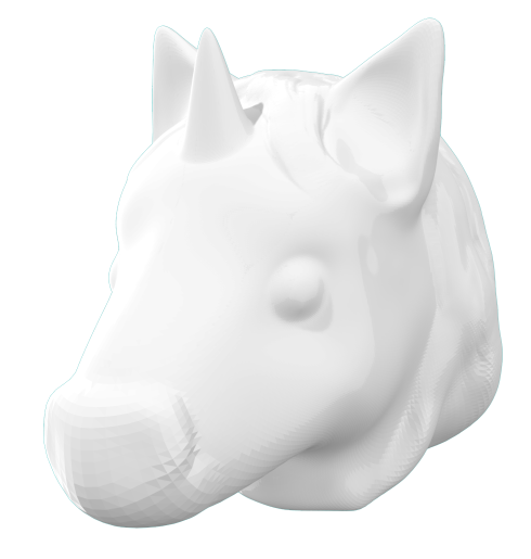 3D unicorn's head that follows the mouse pointer.